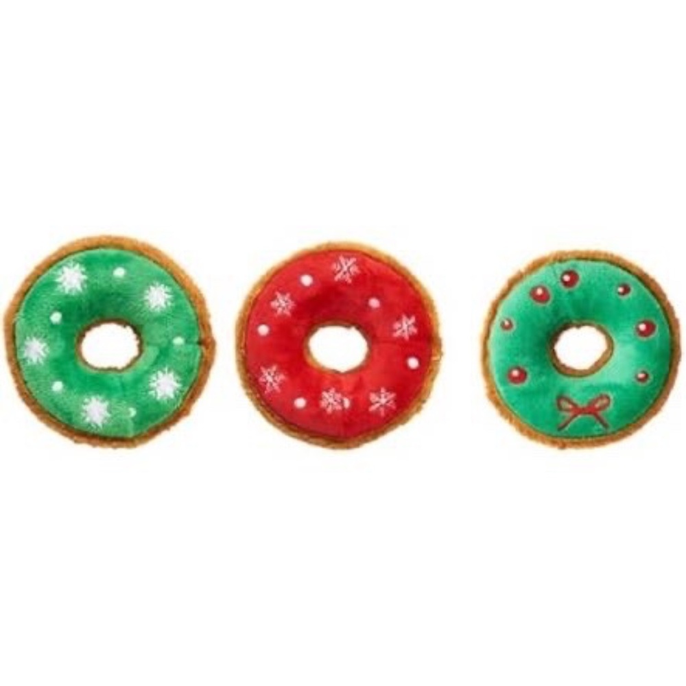 (3 Toys) Spot Holiday Toy Ornament Festive Tasty Donut 5" Full Body Squeaky Dog